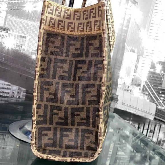 Authentic Rare FENDI Brown Monogram Tote with Matching Pouch - Picture 14 of 16